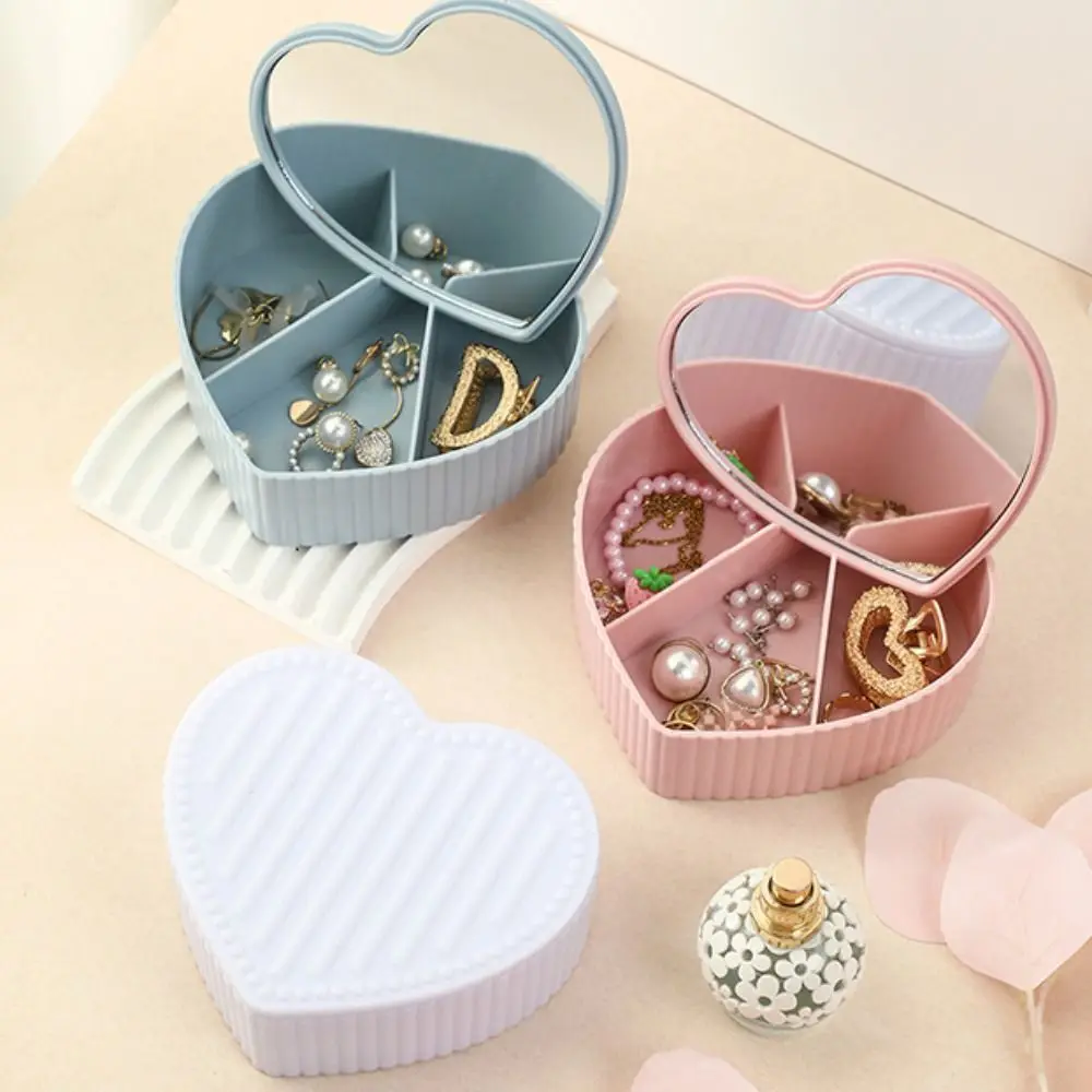 

Fashion Heart-shaped Jewelry Packing Bag Divided Multi-function Jewelry Organizer Necklace with Mirror Storage Case Vacation