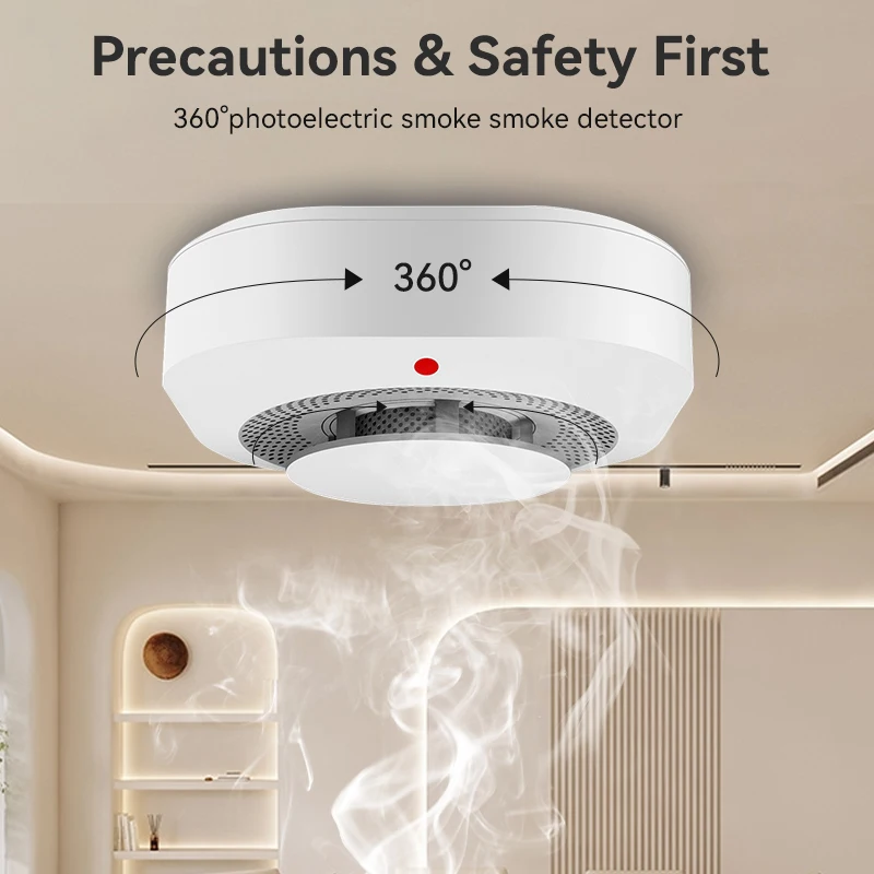 เครื่องตรวจจับควันอัจฉริยะการป้องกันความปลอดภัยสัญญาณเตือนควันป้องกันอัคคีภัยสำหรับการรักษาความปลอดภัยภายในบ้านผ่านแอพชีวิตอัจฉริยะ ﻿