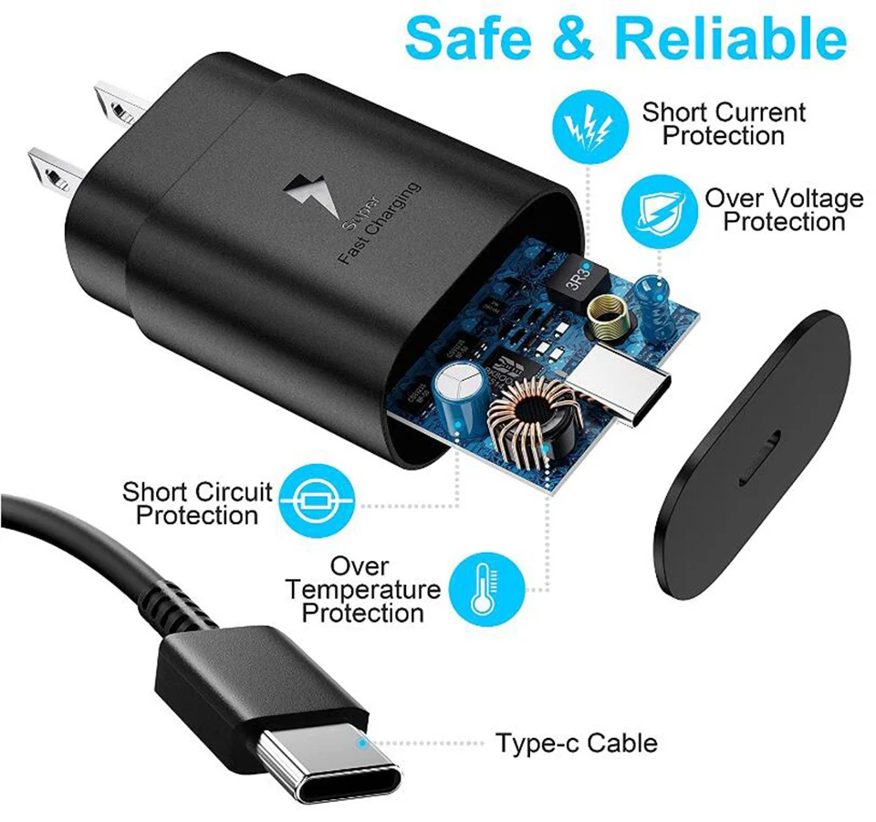 Samsung 25w Charger S24 S23 FE Super Fast Charging Adapter Usb Type C PD PPS Galaxy S22 S21 A55 A54 A35 Note 20 Z Flip 6 Fold6