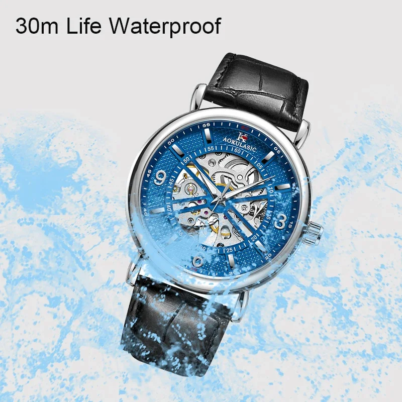 AOKULASIC Automatic Mechanical Watches Mens Top Brand Luxury Fashion Luminous Clock Transparent Skeleton Dial Men Watch Male