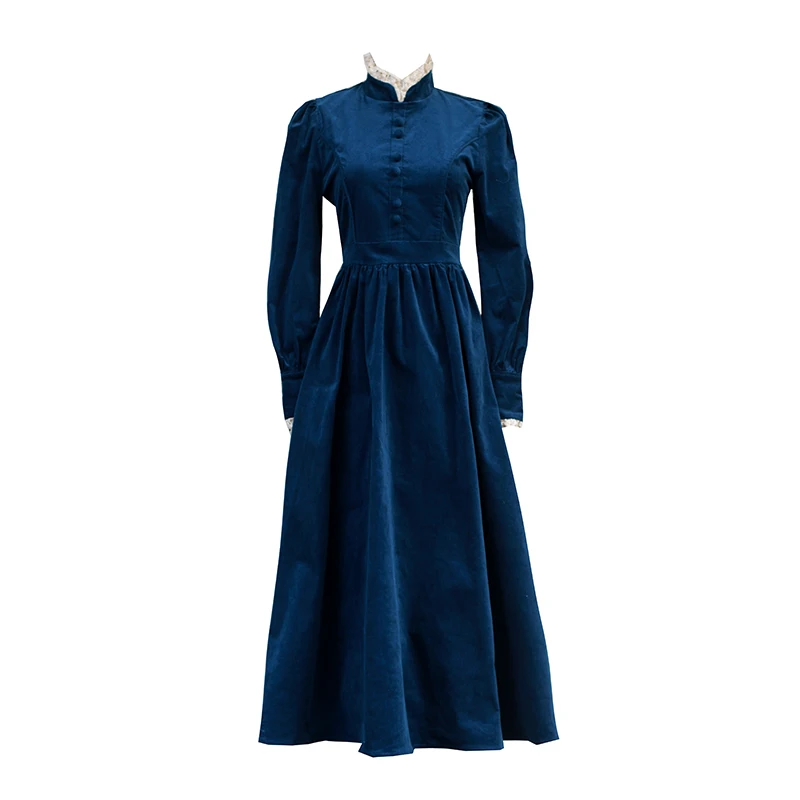 84-92 سنتيمتر تمثال نصفي خريف شتاء فساتين طويلة للنساء الفرنسية خمر أنيقة سليم المحكمة فستان الدانتيل الوقوف طوق القطن سروال قصير #6