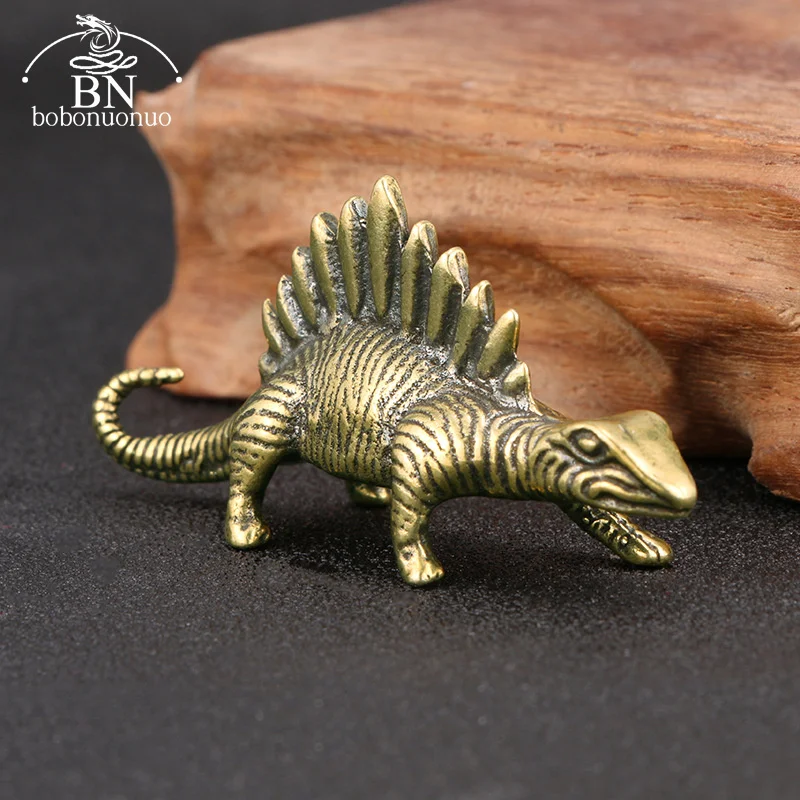 Brass Solid Jurassic Dinosaur Mini Statue Office Desktop Ornaments Tea Pet Crafts Animal Figurines Miniatures Children Toy Gifts