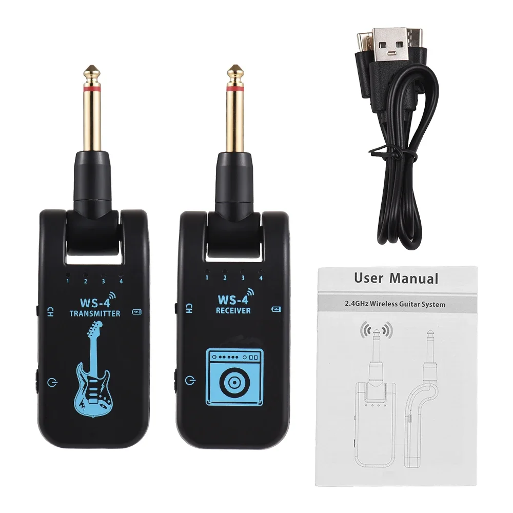 2.4G Wireless Guitar Transmitter Receiver Guitar System 48K/16bit Real-time Transmission 282 Degree Rotatable Plug for Guitars