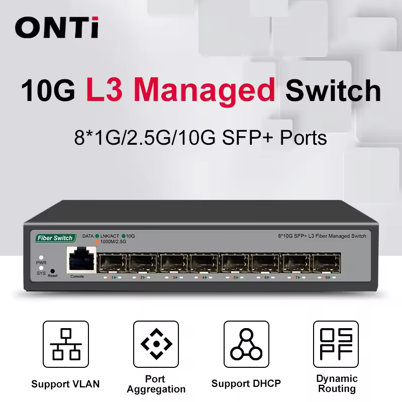 ONTi 8 10 Gb SFP + Portas L3 Switch de rede gerenciado Suporte DHCP e roteamento dinâmico Suporte Divisão VLAN e agregadação de portas