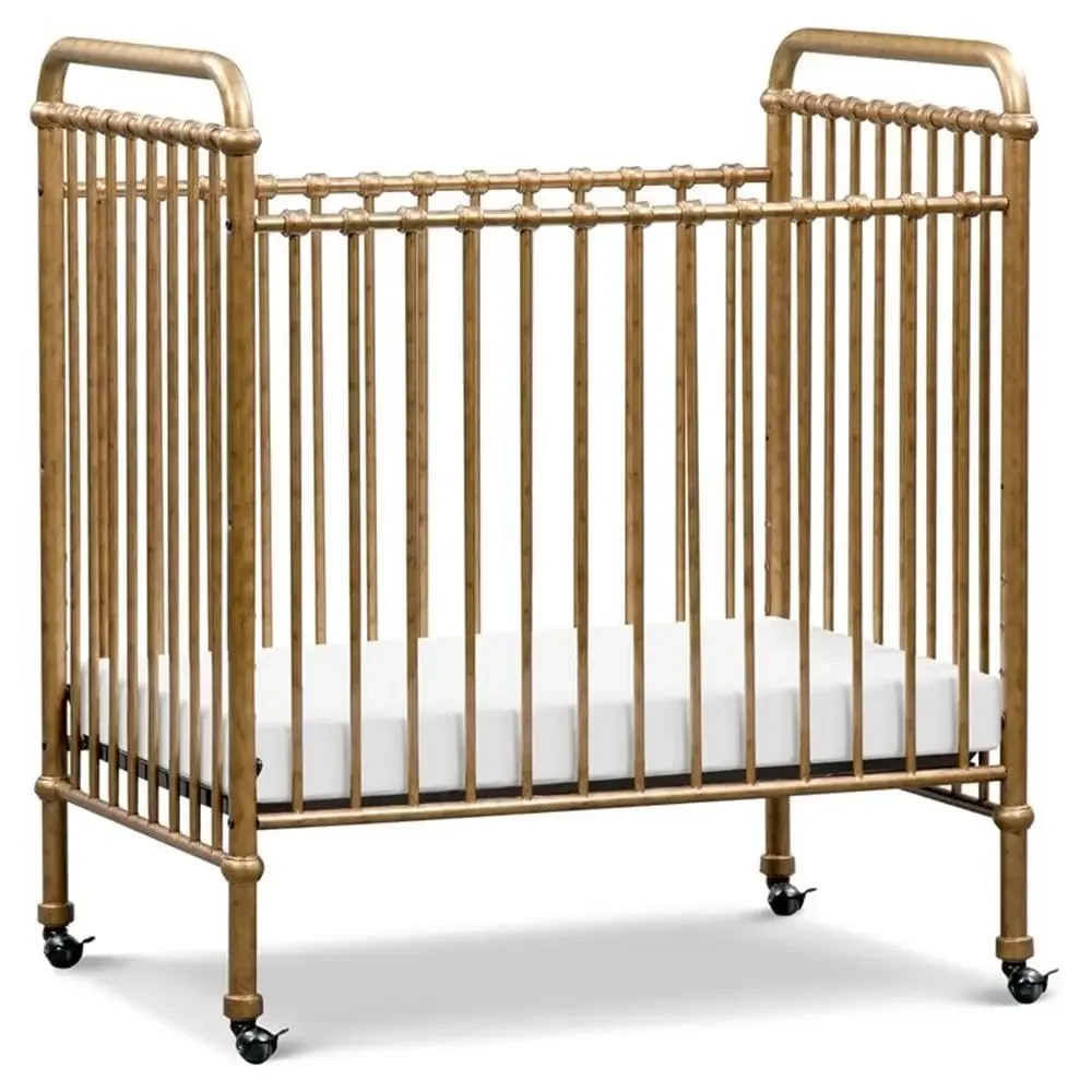 home.Abigail 3-in-1 Convertible Mini Metal Crib in Vintage Gold