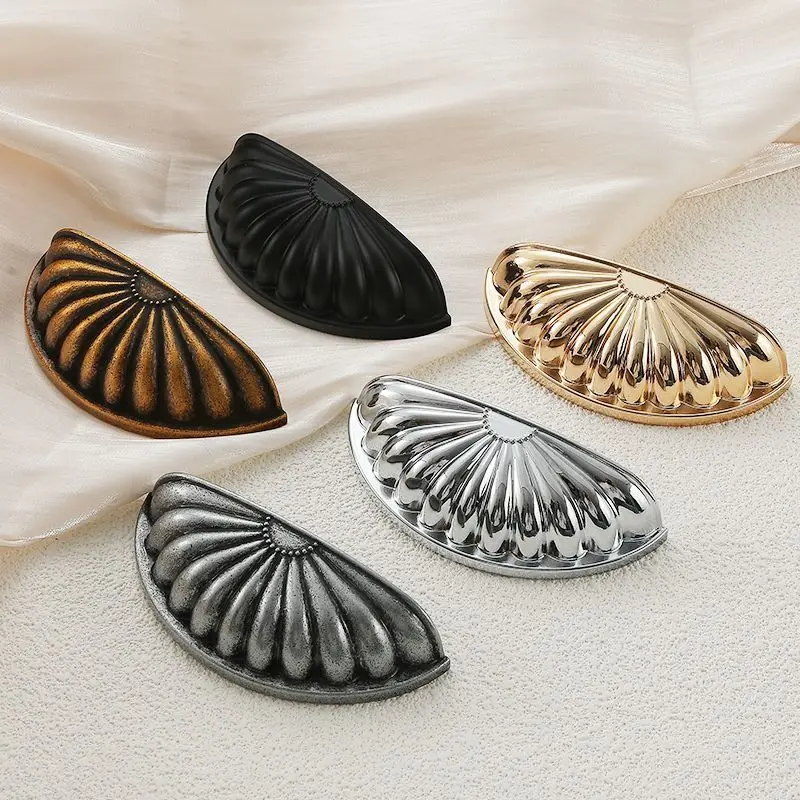 2pcs Creative Shell Semi-Circular Drawer Pull Zinc Alloy Solid Handle Kitchen Cabinet Door Handle Antique Wardrobe Pull Handle
