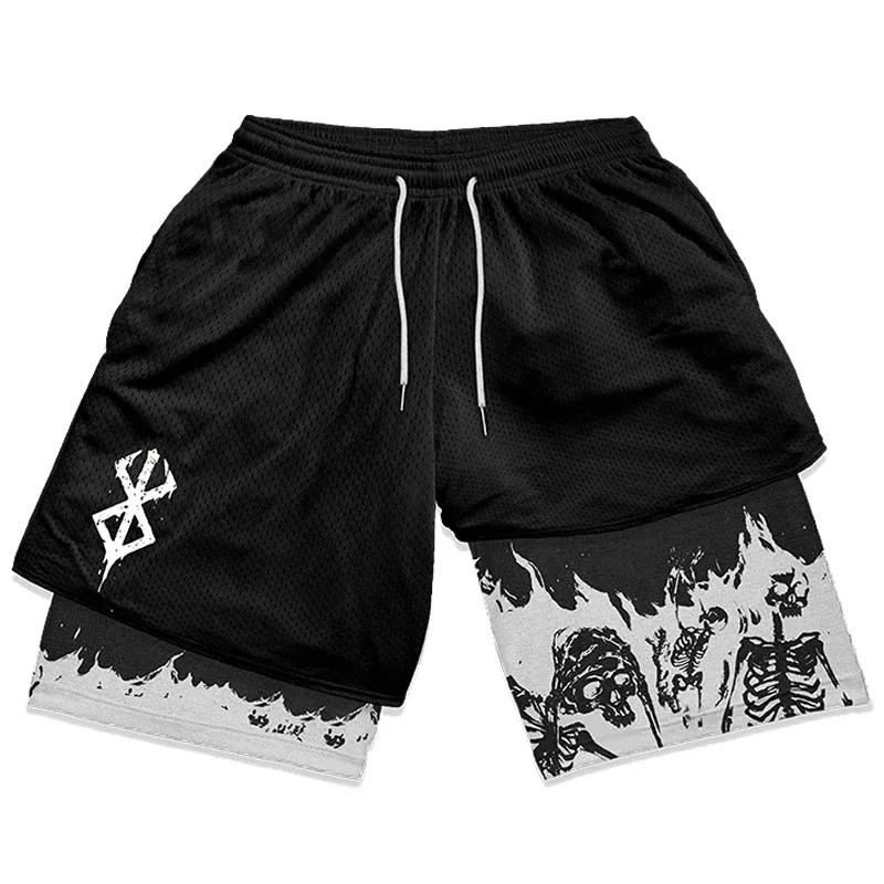 Y2K Summer Men Streetwear Anime Berserk Oversize Active Athletic Gym Short Pants Training Fitness Workout Track Shorts Clothes