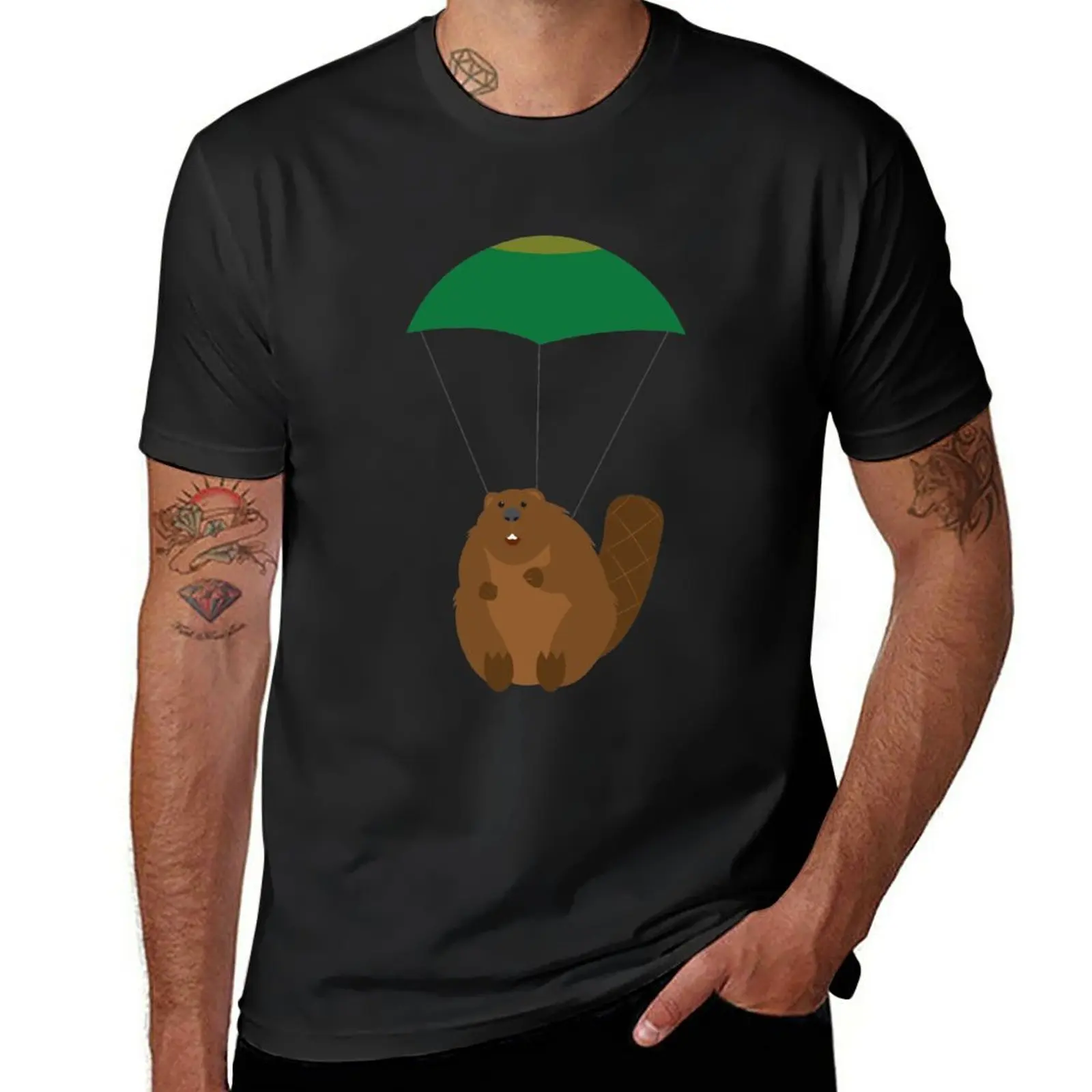 New Parachuting Beaver T-Shirt Oversized t-shirt funny t shirt tees plain t-shirt Men's cotton t-shirt