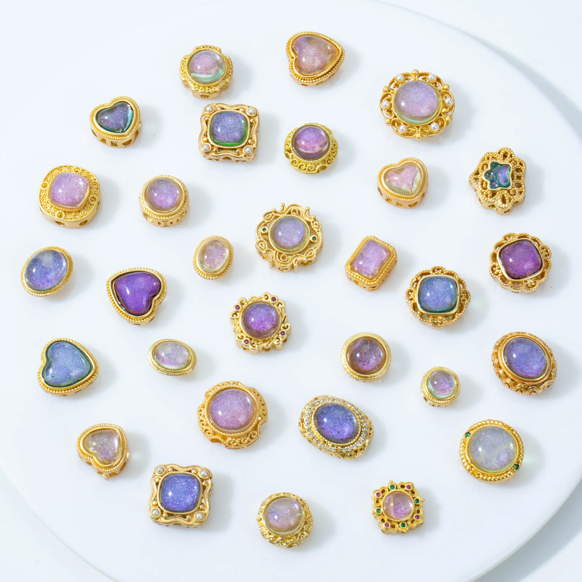 10 Pieces Copper Gold Inlaid Amethyst Spacer Bead Accessories DIY Handmade Bracelet Necklace Jewelry Making Beads Wholesale