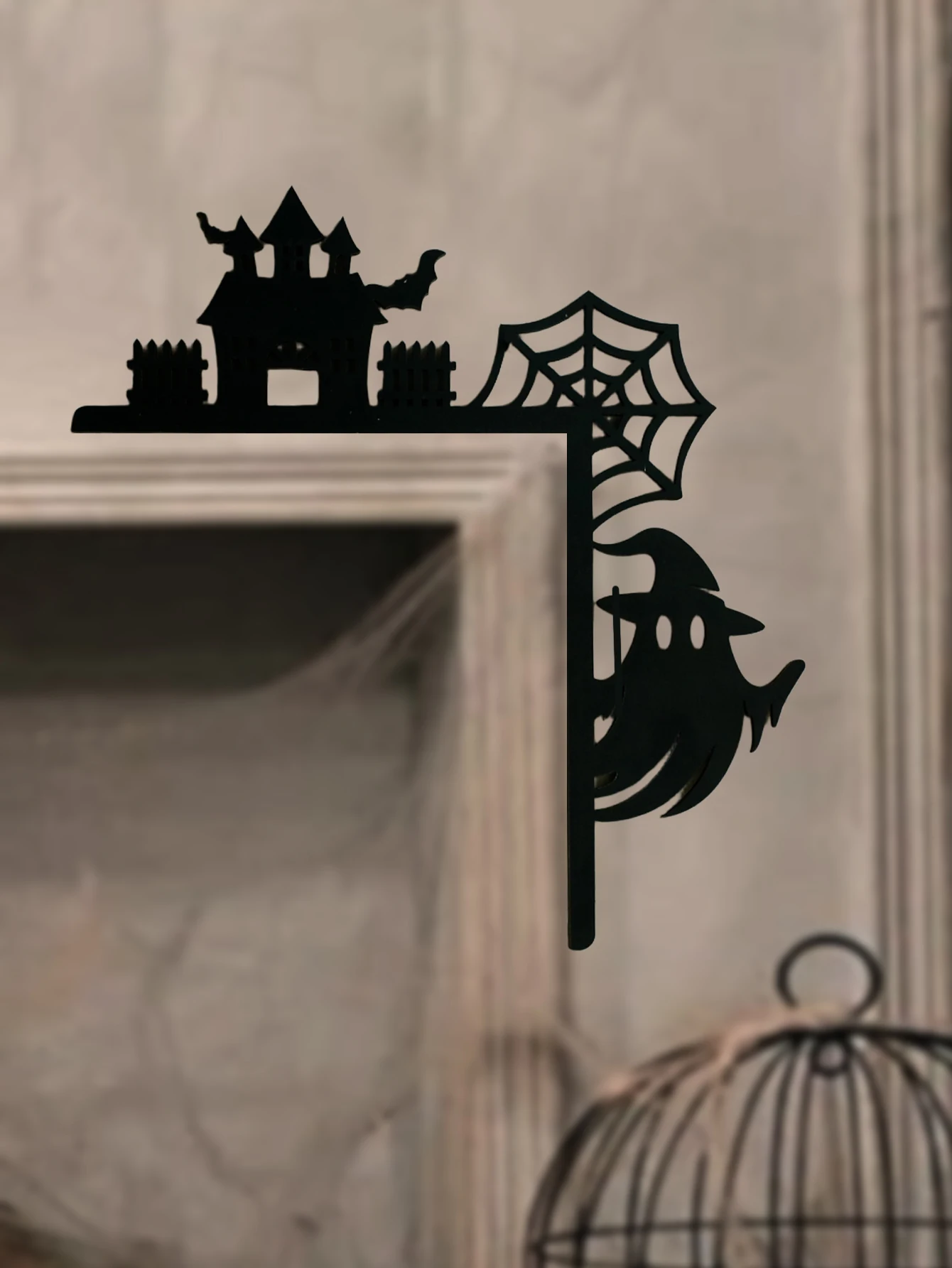 Wooden Halloween Door Corner Decor, Gothic Haunted House, Ghost & Spider Web Design, Black Wall Hanging Ornament for Home Party