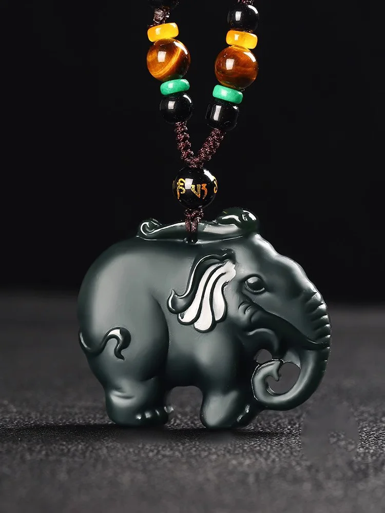 The Ral Hetian Jade Elephant Pendant P10013