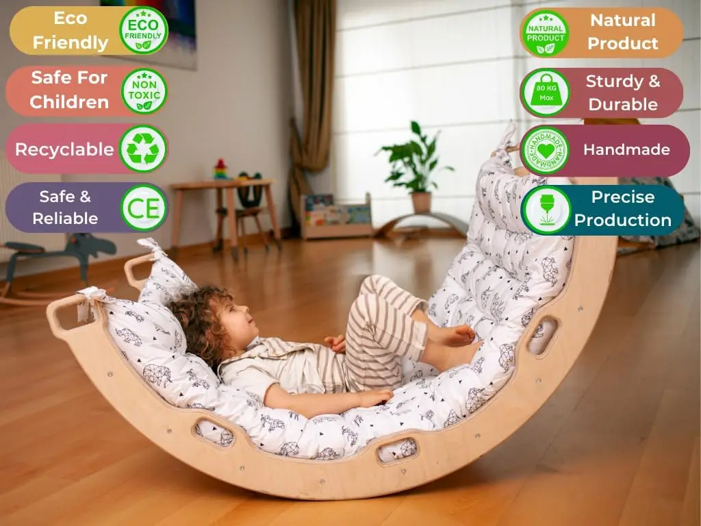 Climbing ARCH | Wooden Climbing Montessori Rocker ARCH | Large Arch with Origami Pillow | Wooden Climbing Arch with Cushion