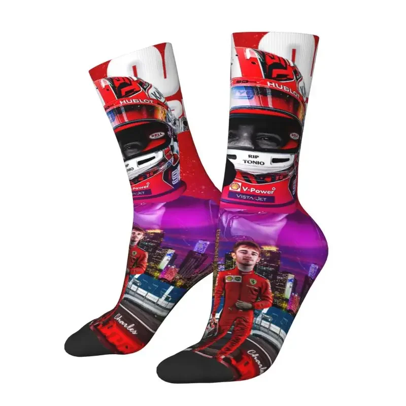 Formula One Leclerc Mens Crew Socks Unisex Kawaii Racing Driver Spring Summer Autumn Winter Dress Socks