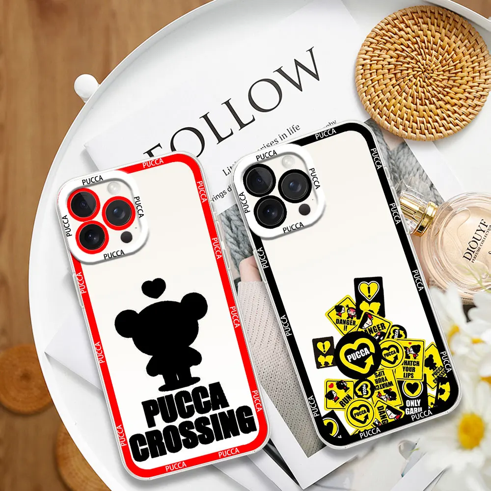 Cartoon Doll P-PUCCAS Phone Case for Samsung S24 S23 S22 S21 A55 A54 A35 FE PLUS ULTRA Transparent Bezel Shell