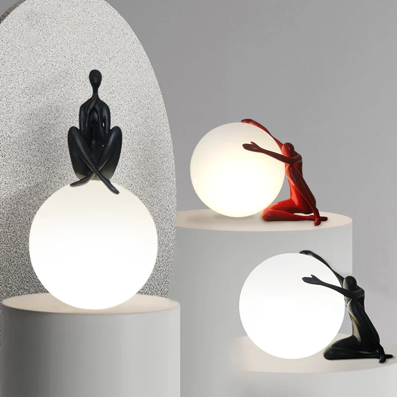 Factory Price Nordic Modern Art Sculpture Table Lamp Home Decoration Living Room Bedside Bar Dining Room Resin Light Emitting