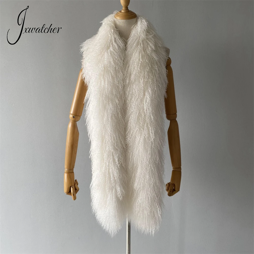 Jxwatcher Women Real Mongolian Fur Scarf Korean Quality Double-Sided 100% Genuine Sheep Fur Scarves Lady Fall Winter Warm Collar