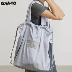 Borse a tracolla pieghettate con coulisse Casual semplici Y2k borsa a tracolla Vintage Grunge da donna zaini Casual Preppy ad alta capacità