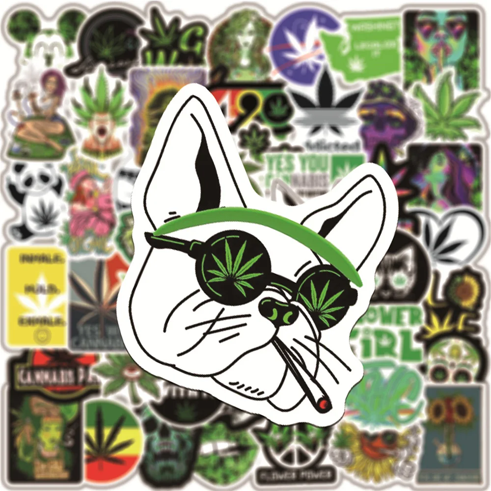 

10/30/50/100pcs Leaves Weed Smoking Graffiti Stickers Cartoon Waterproof Decals Guitar Phone Helmet Bike Cool Sticker Wholesale