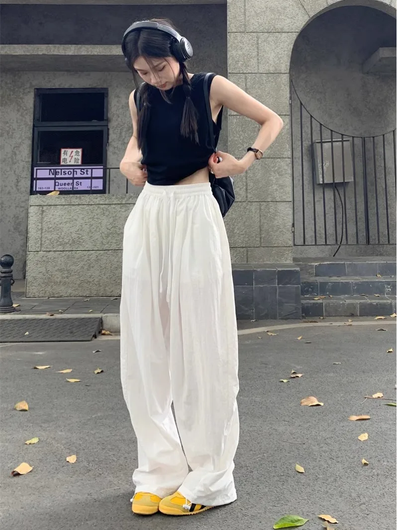 Wszechstronna Sportowa Podkoszulka Bazowa Kamizelka Stringi Szybkoschnące Spodnie z Wysokim Stanem i Szerokimi Nogawkami Koreańskie Eleganckie Spodnie Codzienne do Dojazdów dla Kobiet