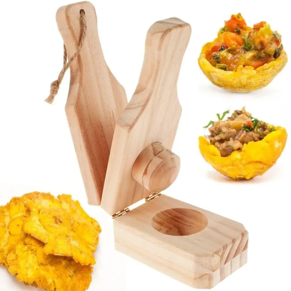 Banana Smasher Maker Wooden Tostonera Plantain Press with Handle Reusable for Kitchen Making Fried Cooking Fruit Banana Gad K5V3