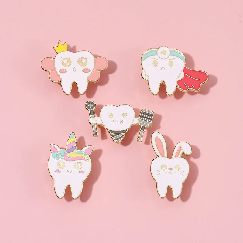 Creative Tooth Enamel Brooch Future Dentist Avocado Scalpel Bow Toothbrush Rabbit Fruit Princess Tooth Badge Punk Pins Jewelry