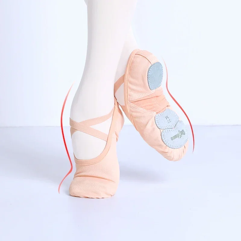 Chaussures de ballet professionnelles à trois l'offre elles fendues pour femmes et filles, chaussures de danse de ballerine, pantoufles d'épissure en maille de tissu commissionné