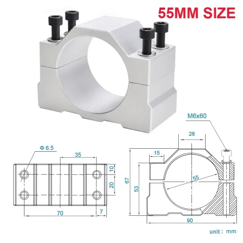 65mm 55mm 52mm 45mm Aluminum Spindle Clamp Motor Bracket with 4pcs Screw for CNC Engraving Router Machine Motor Mounting Holder