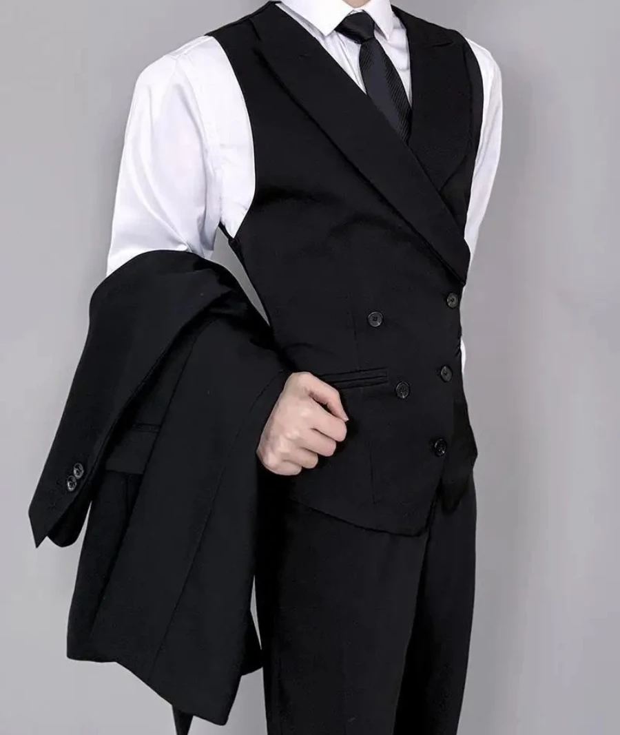 Men Women Vest Solid Slim Lapel Double Breasted Sleeveless Jacket Wedding Banquet Business Casual Slim Waistcoat Cosplay Cartoon