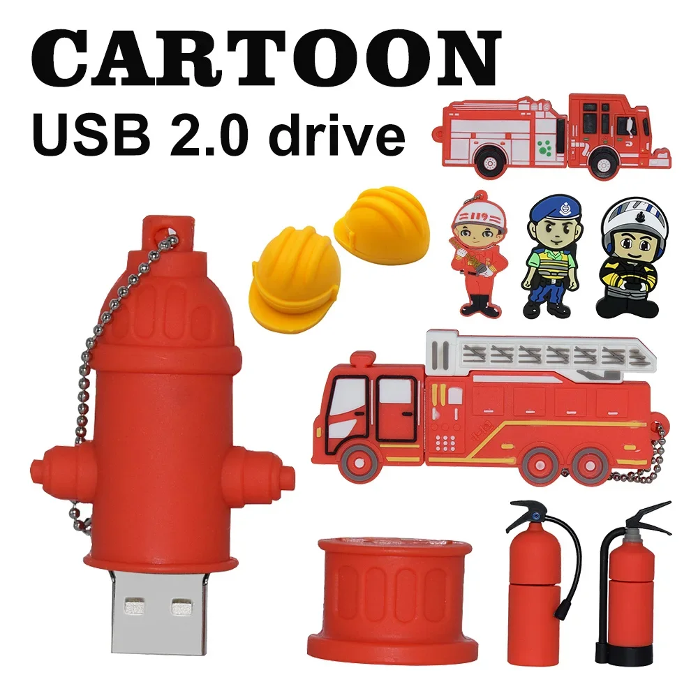 Cartoon Fireman Extinguisher Pendrive2.0 128G Pen Drive 4GB 8GB USB Flash Drive 16GB 32GB 64GB Memories Cle Stick U Disk minion