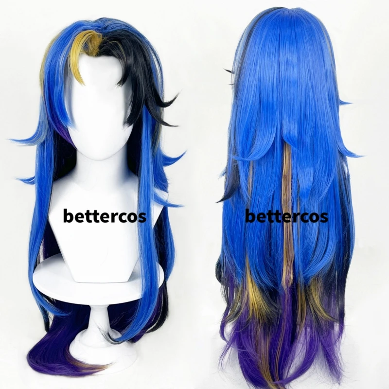 Game Yonee Wig Cosplay Pruik Mannen Lang Haar Blauw Geel Cosplay Gratis Pruik Cap Yonee Cosplay Pruik