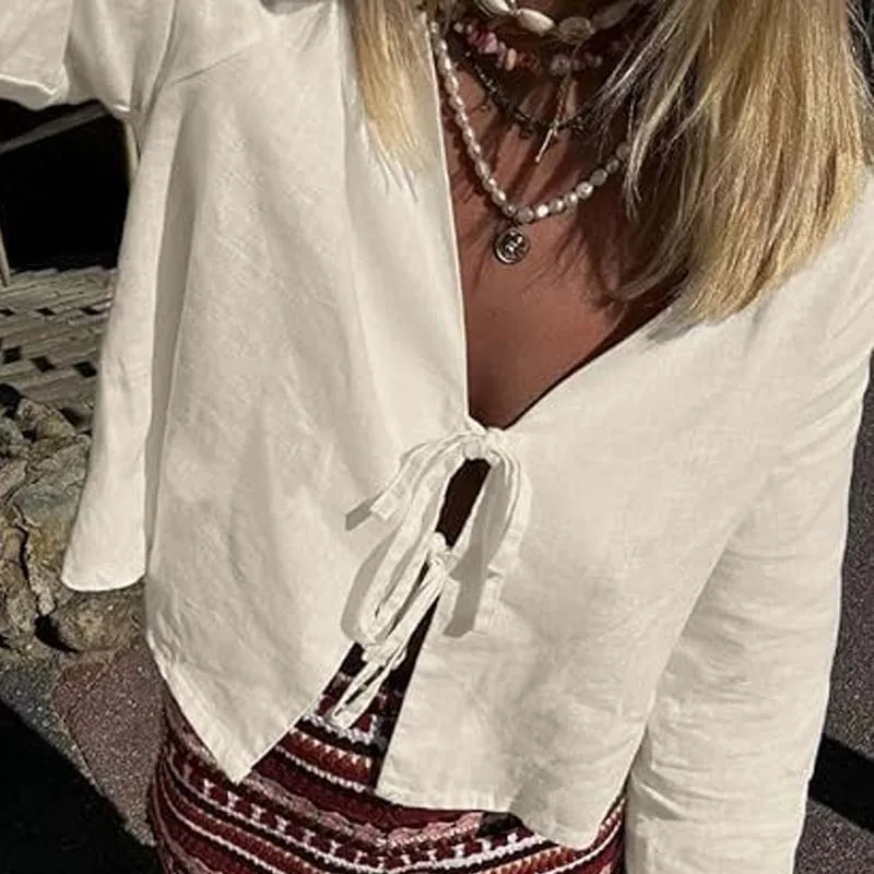 Camisa Verano Mujer Cuello V Holgada