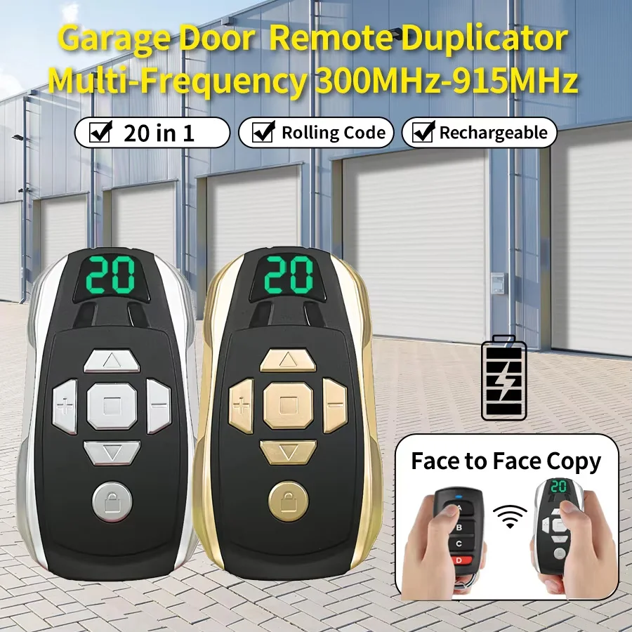 

20 in 1 Universal Garage Door Remote Control 300-980Mhz Rechargeable Multi-Frequency Garage Door Opener Garage Remote Controller