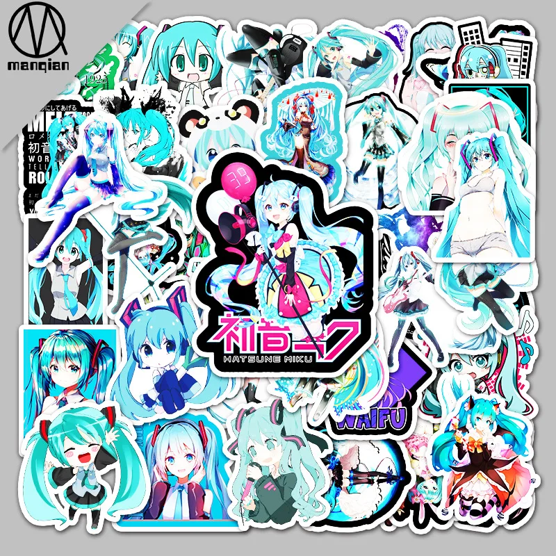 50pcs Cute Virtual Singer Hatsune Miku Cartoon Graffiti Stickers Suitcase Laptop Scooter Sticker Decoration DIY Gift Stickers