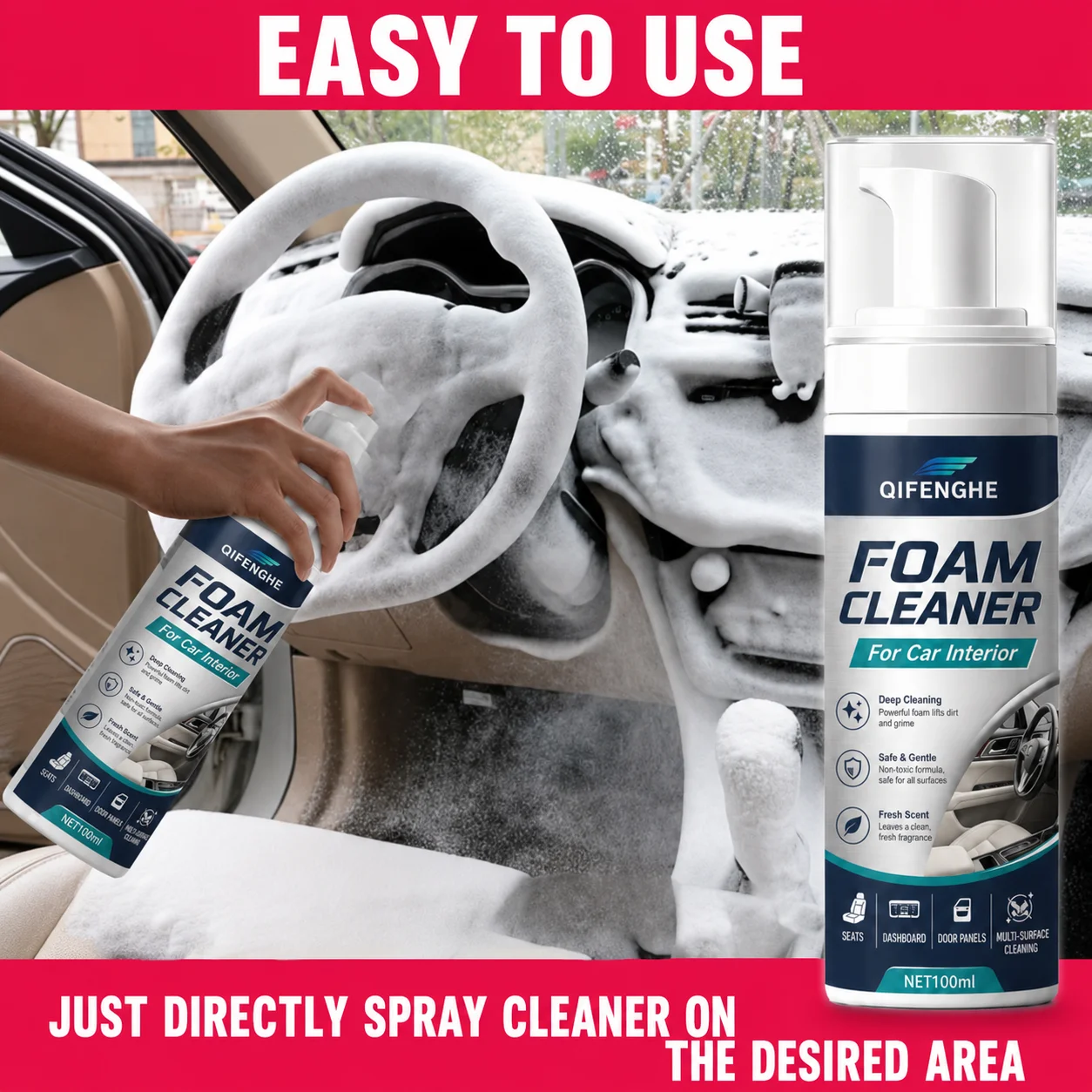 Multifunctional Foam Cleaner Car Interior Stain Removal and Cleaning Leather Seat Home Foam Cleaner Spray Maintenance Wash