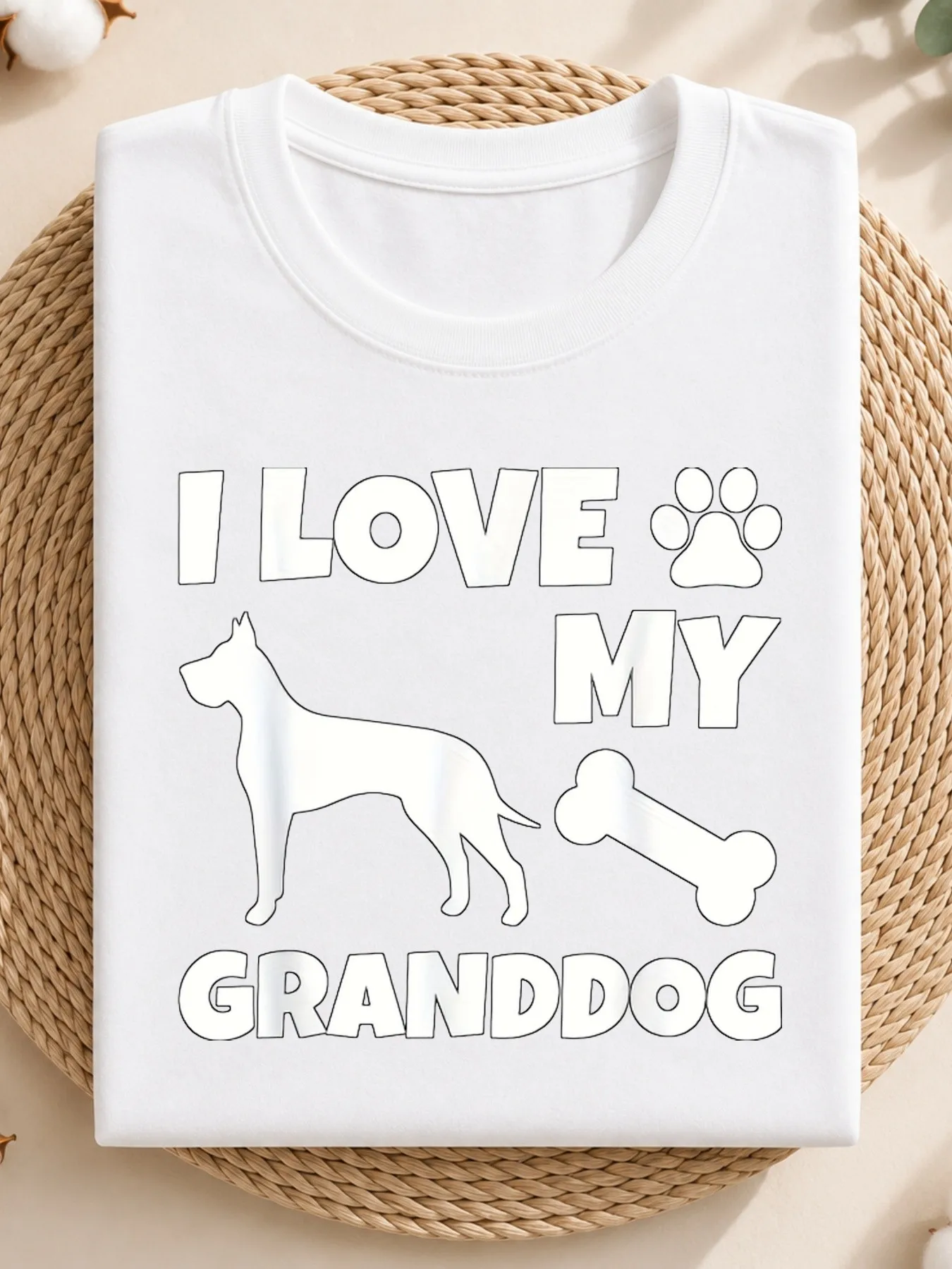 Men's Summer Graphic T Shirt Casual Oversized Fashion Tee Printed With I LOVE MY GRANDDOG Words And Great Dane Paw Print Bone De