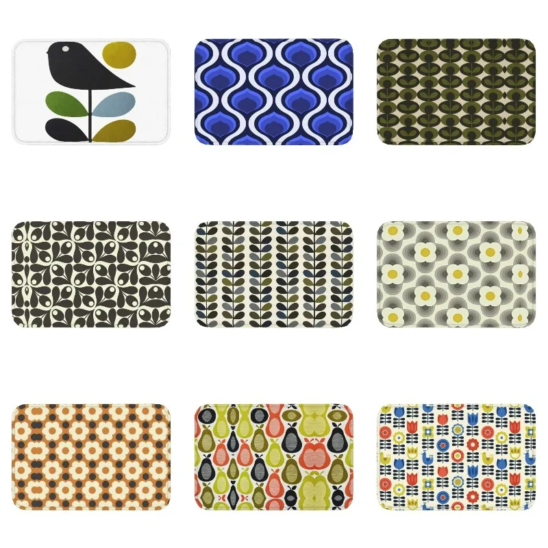 Orla Kiely Mid Century Modern Front Door Mat Anti-Slip Outdoor Quick Dry Scandinavian Doormat Garden Garage Entrance Rug Carpet