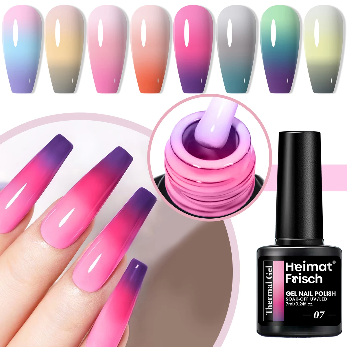 ยาทาเล็บเจลเปลี่ยนสีแบบชิ้นเดียวของไฮมัท ฟริช,ไวต่ออุณหภูมิ, เอฟเฟกต์กลิตเตอร์, กึ่งถาวร, มีกลิ่นหอม