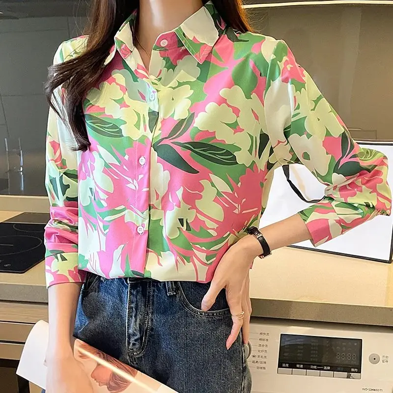 New elegant printing blouses casual daily Ladies\' Shirts Fashion Women\'s Button-Down Tops blusa mujer