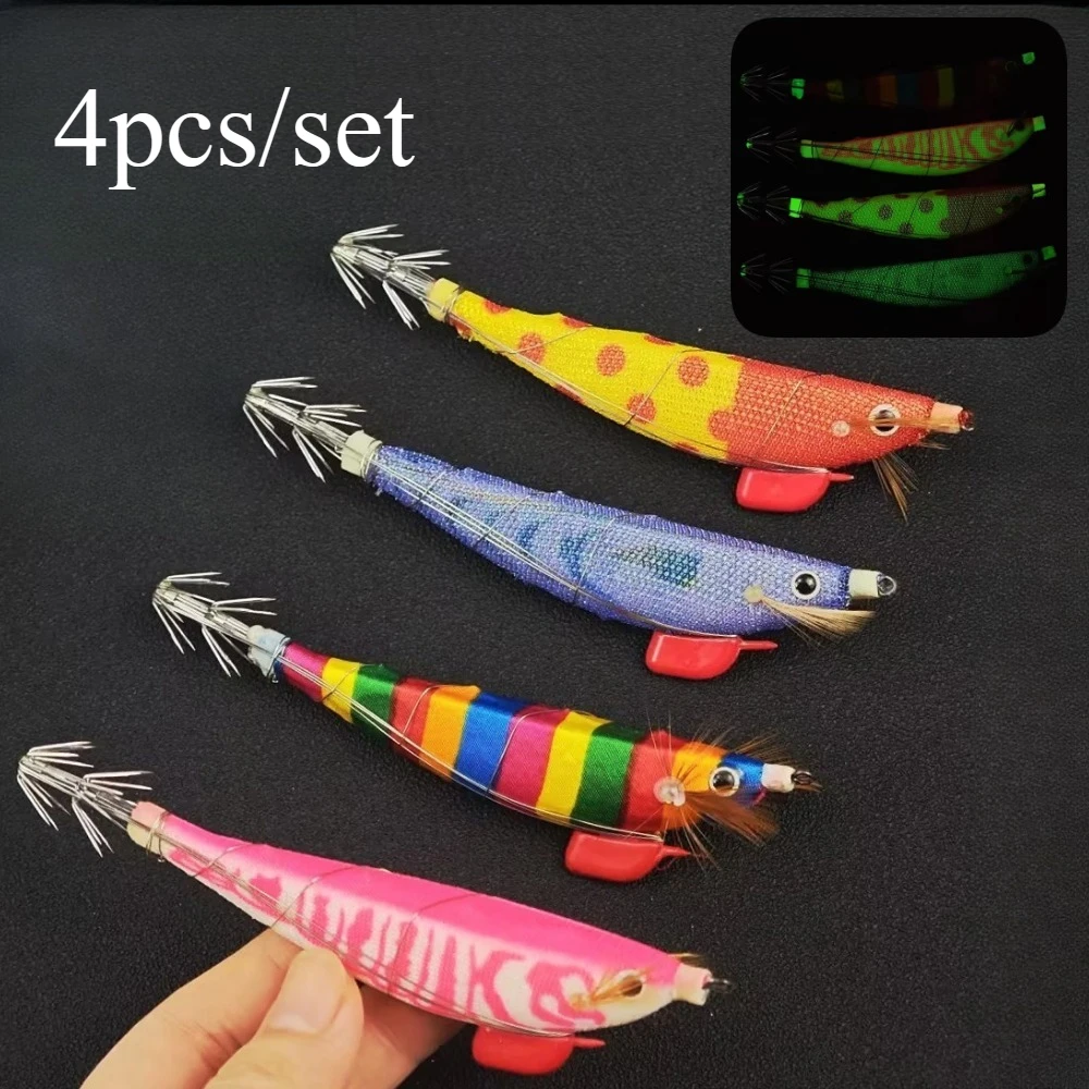 4 unids/set 12cm señuelo de pesca con plantilla de camarón brillante agua salada anzuelo de calamar luminoso camarón señuelo de gambas sepia accesorios de pesca