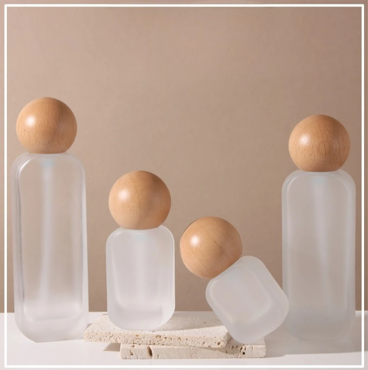 

30-120ml Lotion Pump Bottle Perfume/Toner Spray Bottle Glass Press Empty Container Travel 30/50g Cream Jar with Wood Cap