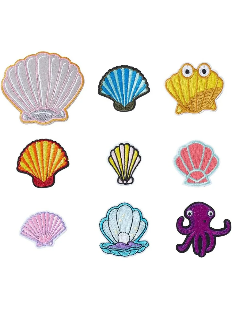 18 Pcs 9 Styles Shell Octopus Patches Ocean Theme Felt Appliques Patch Decorative Clothes Patches Sew Iron on Patch Fashion