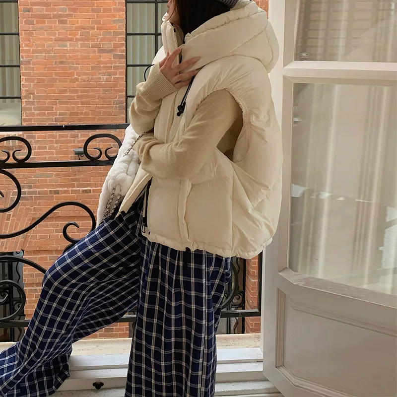 겨울 조끼 여성 다운 조끼 아우터 스타일리시 덕 다운 조끼 한국 스타일 겨울 민소매 재킷 여성 다운 재킷