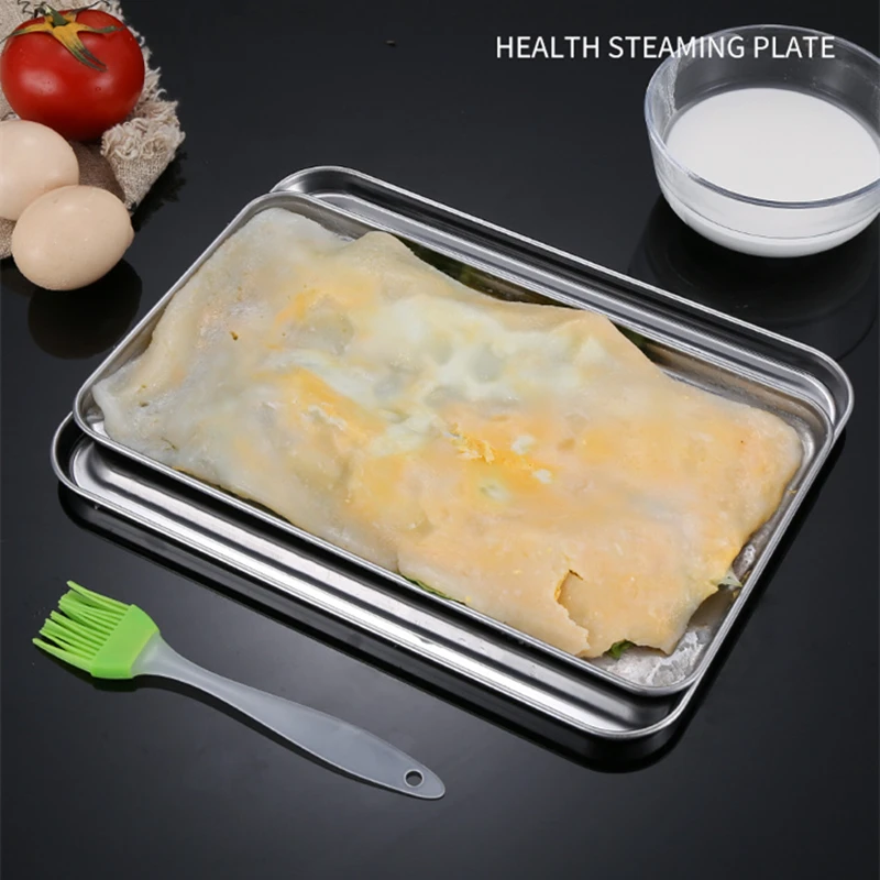 Rectangle Steamed Sausage Noodles Storage Trays Stainless Steel Fruit Dish Restaurant Hotel Kitchen Pastry Food Baking Plates