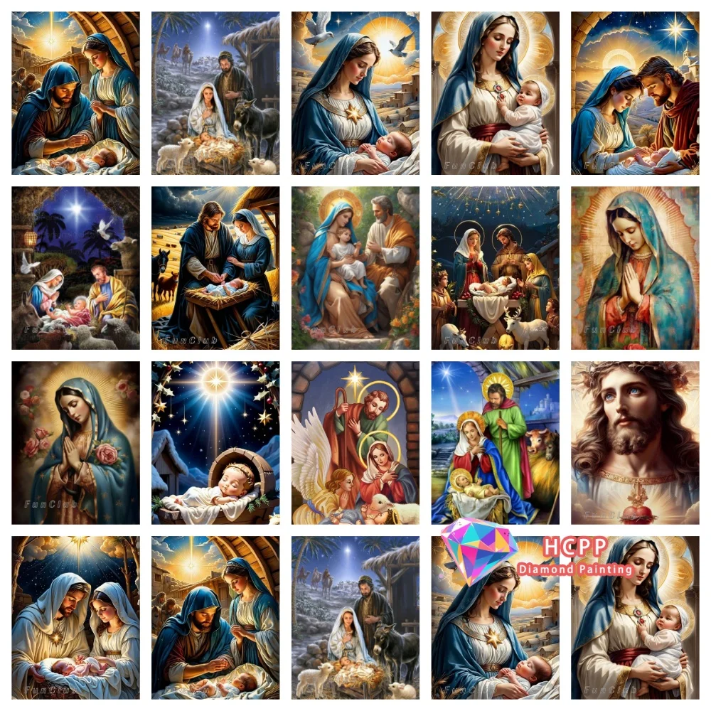 Jesus Nativity Ave Mary and Joseph Diamond Painting Kit Square Round Diamond 5D DIY Mosaic Handmade Art Gift Crafts Home Decor