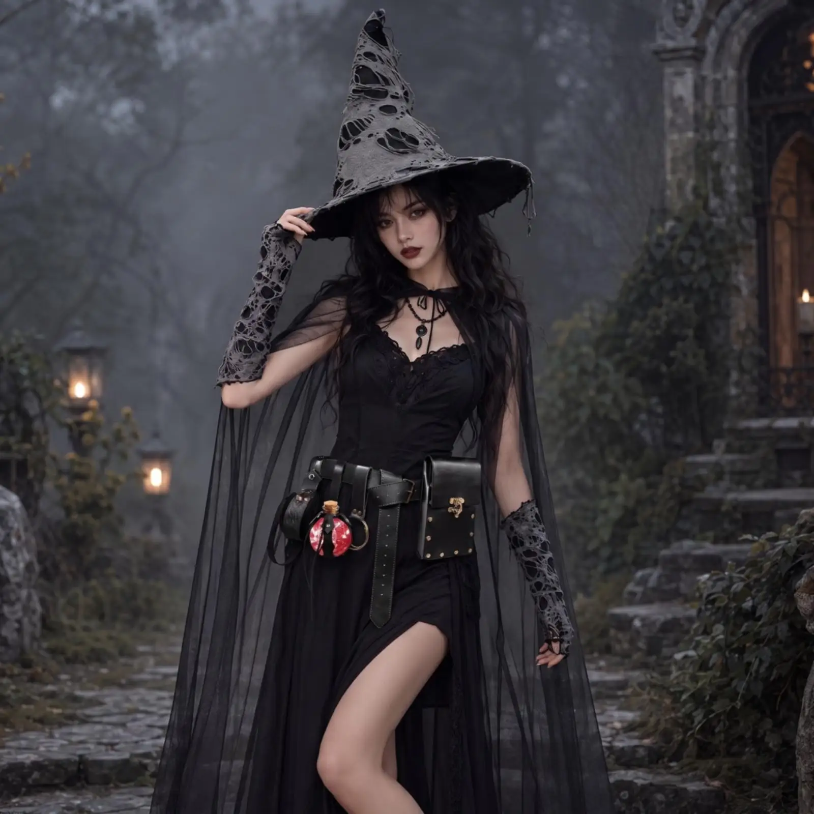 Belt with Pouch Witch Belt with Bottle Charm Faux Leather Potion Bottle for