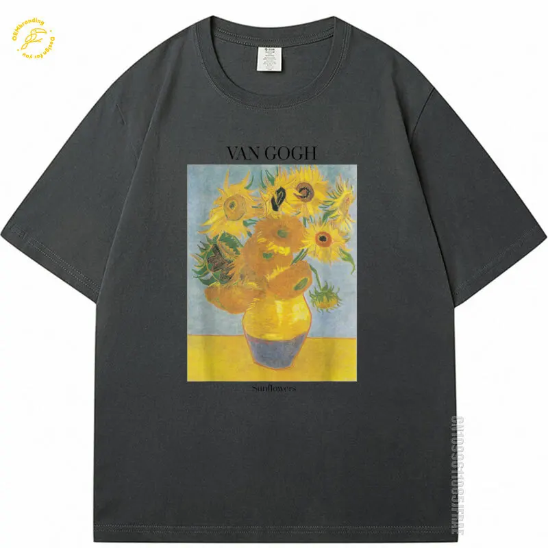 

T Shirt Sunflowers Cotton Tshirt Man Art Gift Vincent Van Gogh Oversized T-Shirt 일본애니 티셔츠 한국인후기많은옷 남성 メンズ ファッション Short Sleeve