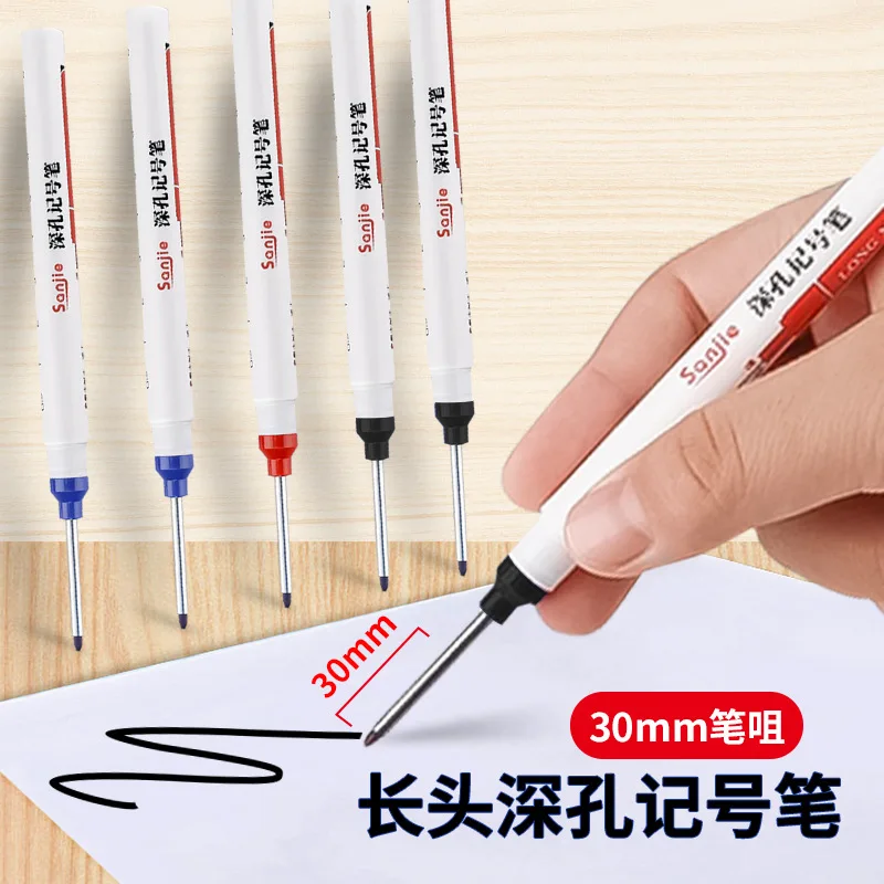 8/5pcs 30mm Long Tip Marker Pen Extended Nib Pen Deep Hole Marking For Metal Plastc Wood Decoration, Carpentry, Mold