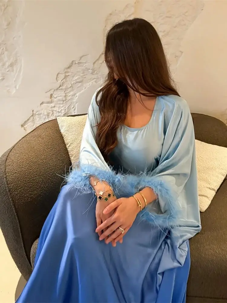 Eid Abayas For Women Shiny Batwing Satin Abaya Dubai Luxury Muslim Kaftan Dress Caftan Marocain Robe Femme Kebaya Islam Clothing