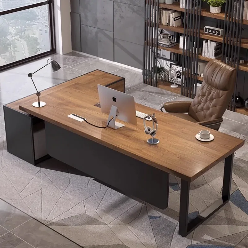 مكتب تنفيذي مصمم خشبي، مكاتب كمبيوتر قائمة فاخرة باللون البني القوي، أثاث مكاتب Scrivania الكبير الحديث #1