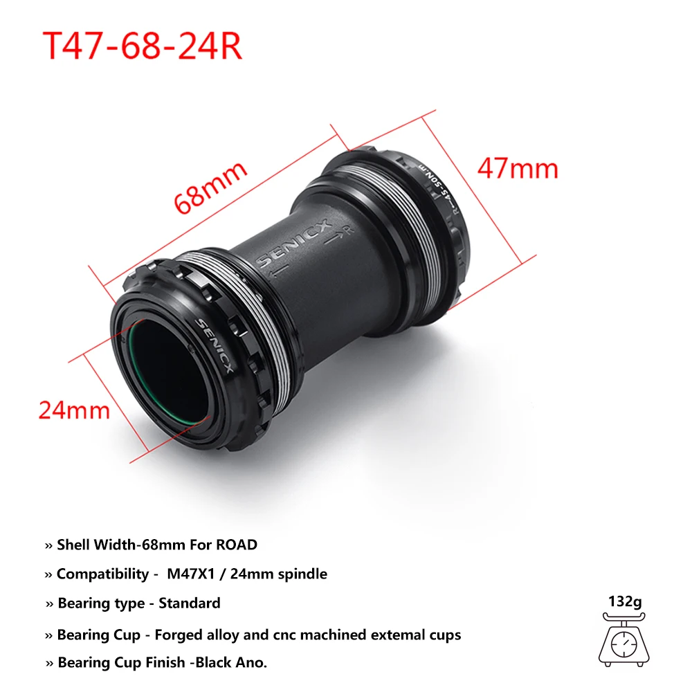 Hochleistungs-T47-Gewinde-Innenlager – 68/77/85,5 mm für 24-mm- und DUB-Achsen, Keramik-/Stahllager, geschmeidig für Rennräder